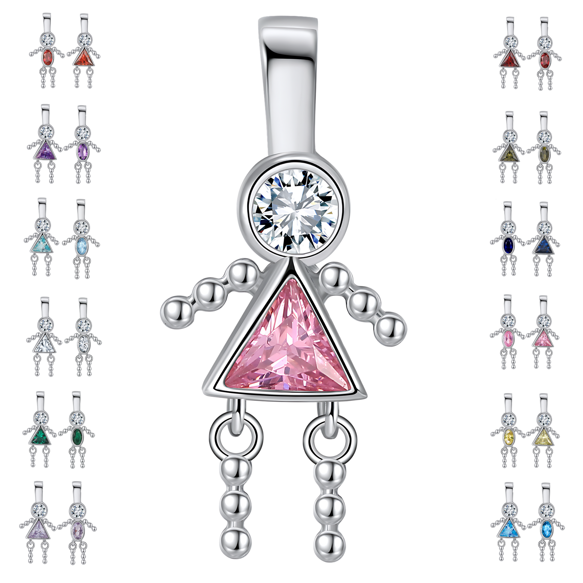 Baby Birthstone Pendant Charm by Ginger Lyne, Girl October Pink Cubic Zirconia Sterling Silver - Girl October