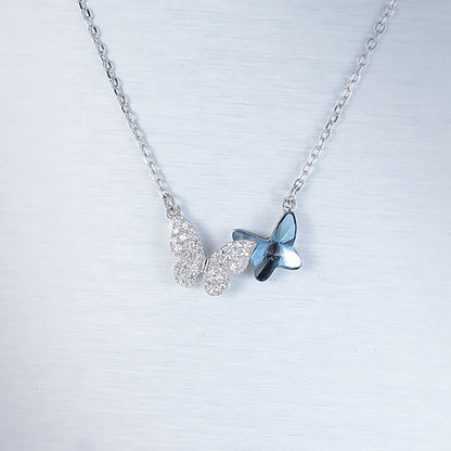 Butterfly Pendant Necklace Womens Blue Crystal Sterling Silver Ginger Lyne Collection