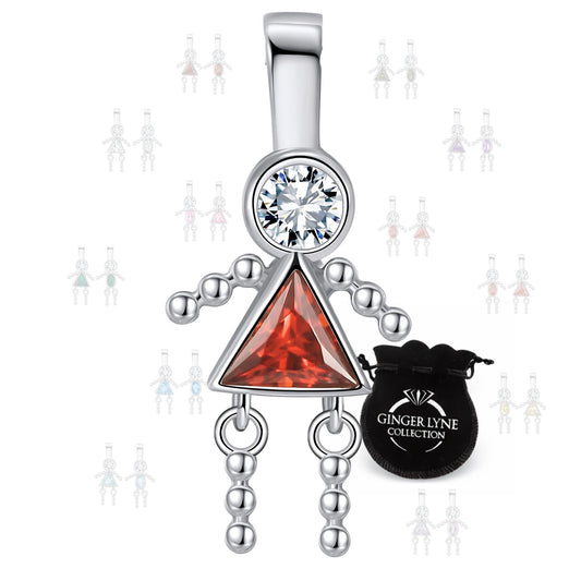 Birthstone Family Pendant for Mom by Ginger Lyne Stainless Steel Cubic Zirconia Charms For Grandma Necklace_Female-January-Silver-1