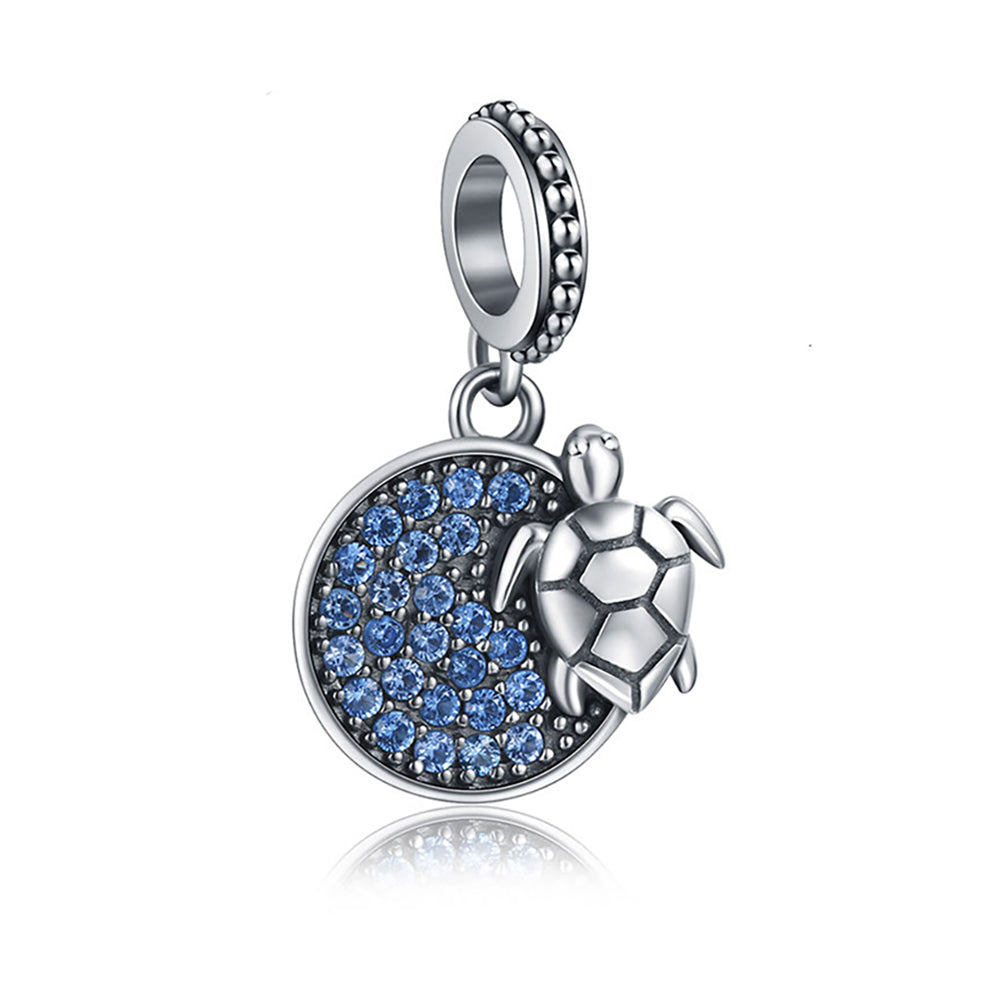 Sea Turtle Charm European Bead Blue CZ Sterling Silver Ginger Lyne Collection