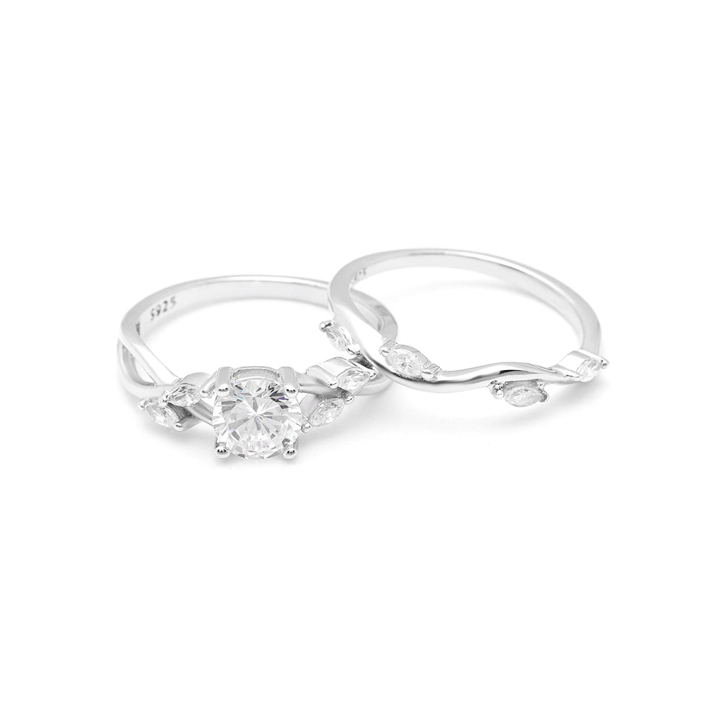 Yonte Bridal Set Sterling Silver 6mm Cz Ring Band Womens Ginger Lyne Collection