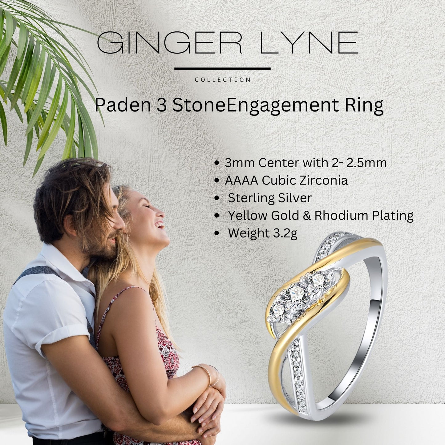 3 Stone Engagement Ring  for Women Sterling SilverPromise Ring for Her Ginger Lyne Collection - 10