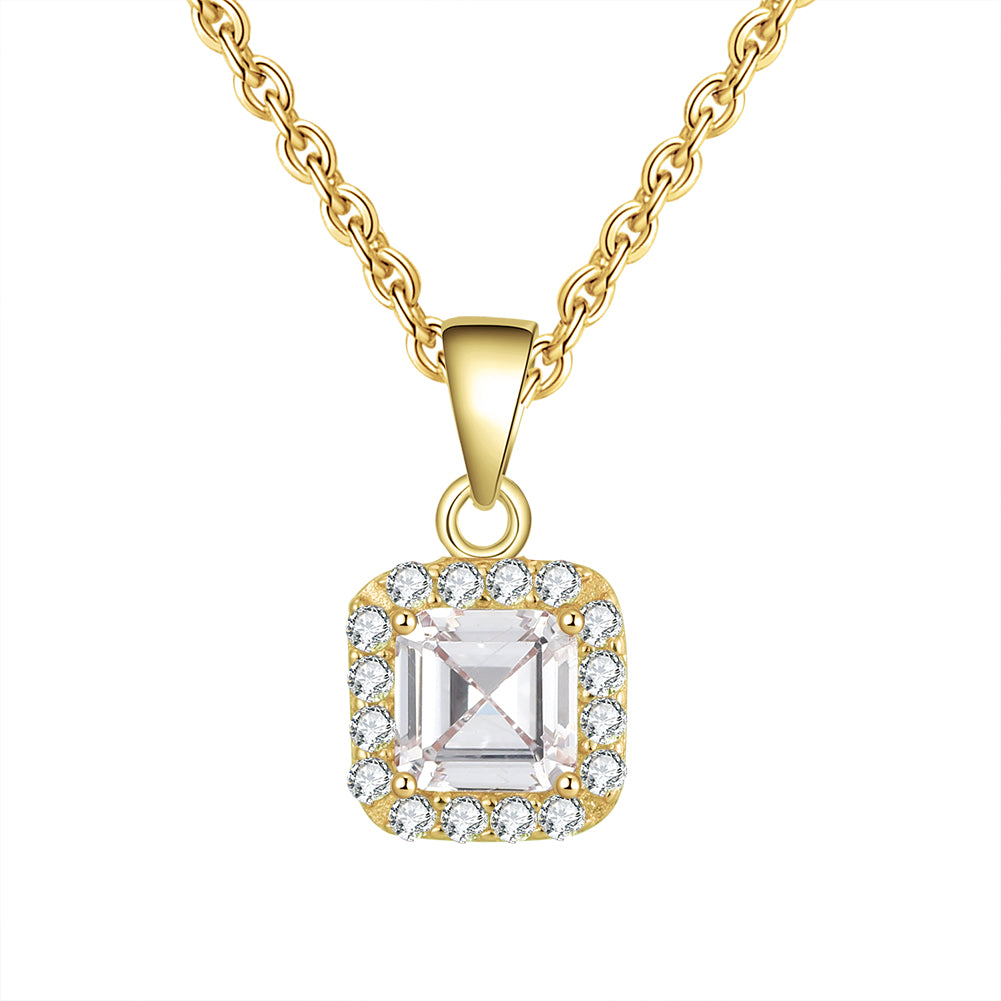 Square Halo Pendant Necklace for Women Rose Gold Sterling Silver Cz Ginger Lyne Collection