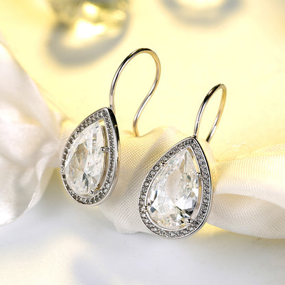 Hook Drop Earrings for Women by Ginger Lyne Teardrop Oval Pear Clear Cubic Zirconia