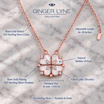 4 Leaf Clover Heart Pendant Necklace for Women Magnetic Sterling Silver Ginger Lyne Collection - Rose Gold