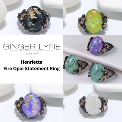 Henrietta Fire Opal Engagement Ring for Women Promise Ginger Lyne Collection - White,7.5