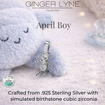 Baby Boy Birthstone Charm Children Pendants for Mom or Grandma Necklace by Ginger Lyne CZ Sterling Silver - Boy April