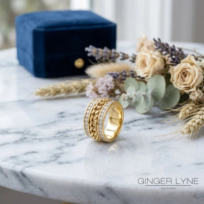 TwoRowCZSpinnerEternityRingforWomen14KtGoldPlatedStainlessSteelWideBandGingerLyneCollection_Gold-2