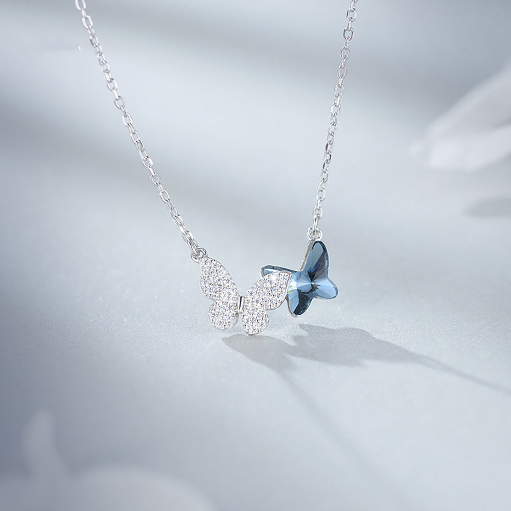 Butterfly Pendant Necklace Womens Blue Crystal Sterling Silver Ginger Lyne Collection