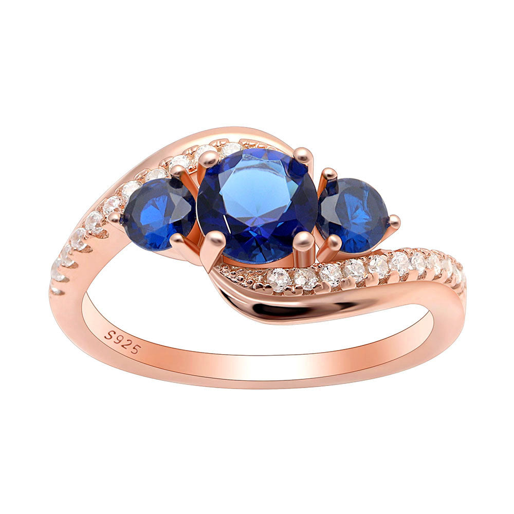 Brielle Rose Gold Sterling Silver Blue Cz Birthstone Ring Ginger Lyne Collection - Blue,10