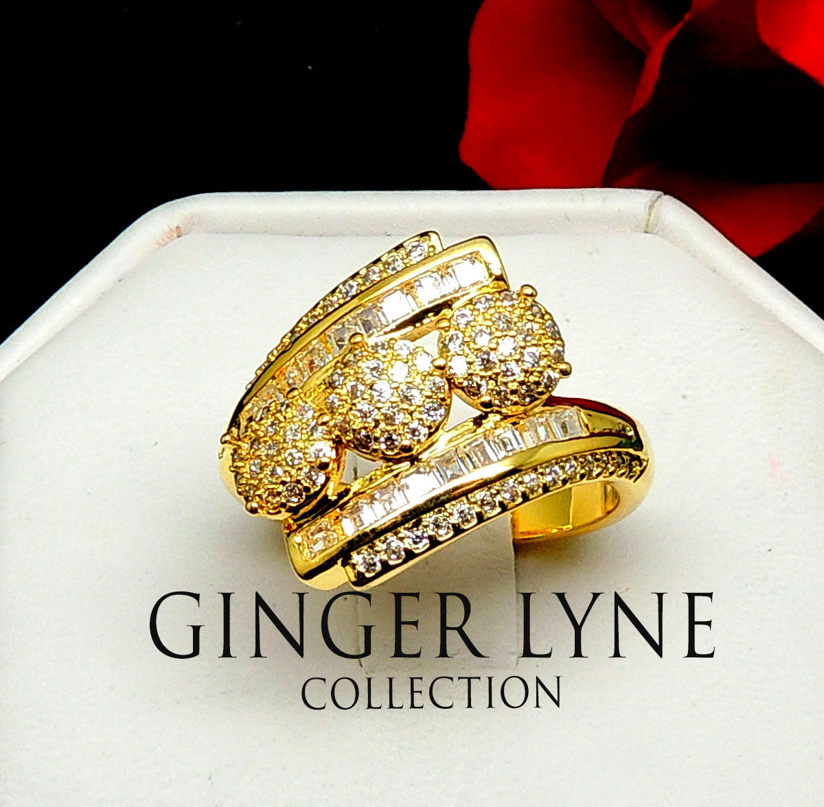 Maria Statement Engagement Bridal Ring Gold Plated Womens Ginger Lyne Collection - 10