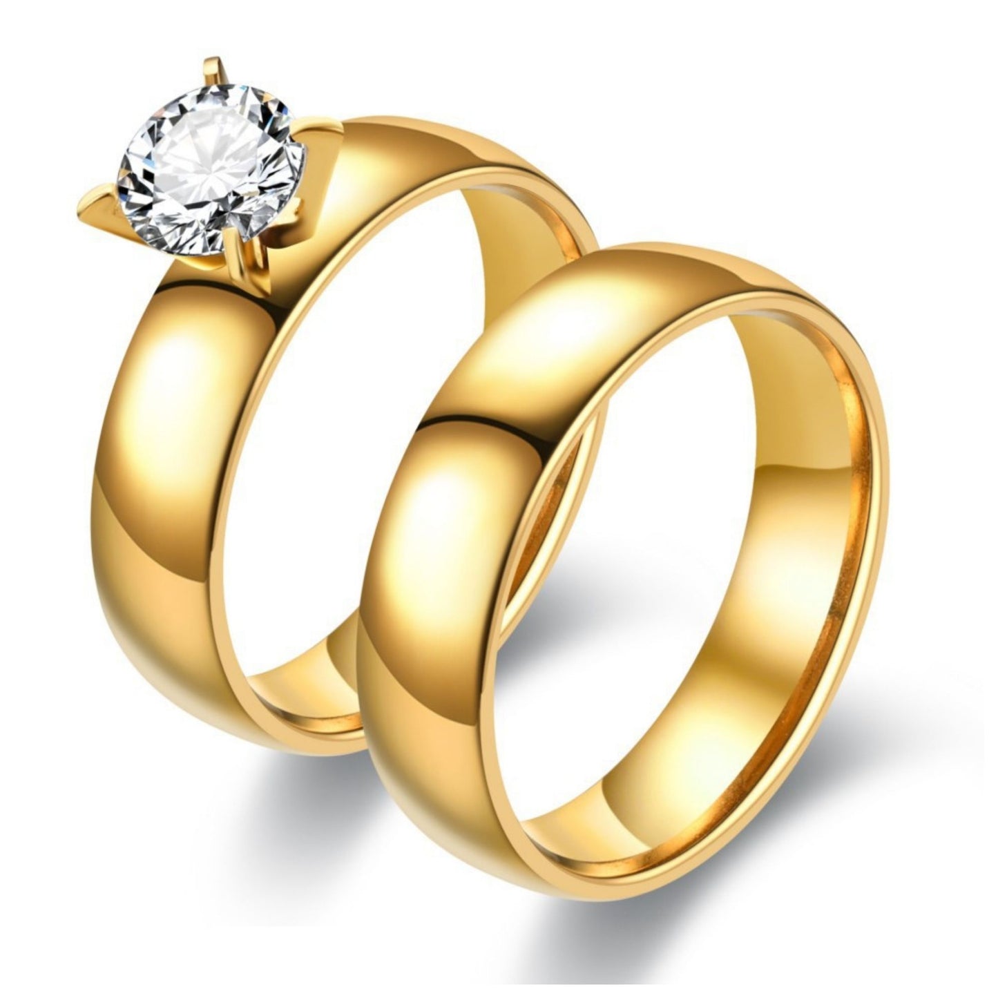 Kindall Wedding Ring Set for women Gold Stainless Steel Engagement Ring and Band by Ginger Lyne