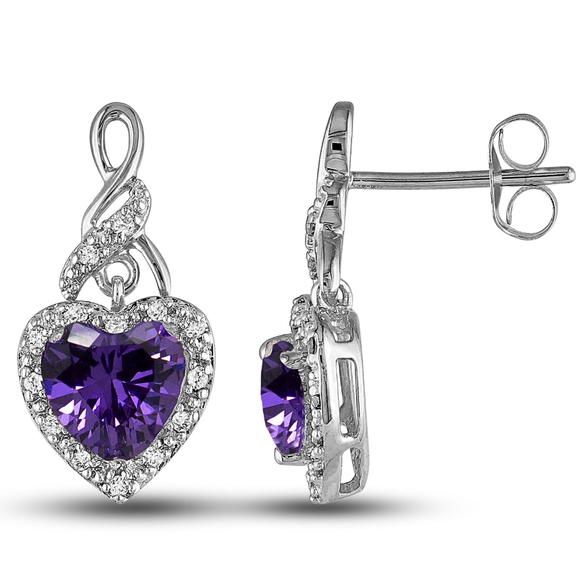 Heart Shape Blue Cz Drop Stud Earrings Womens Ginger Lyne Collection - Purple