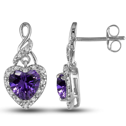 Heart Shape Blue Cz Drop Stud Earrings Womens Ginger Lyne Collection - Purple