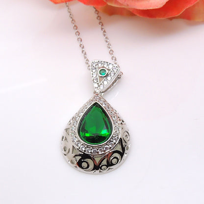 Lona Teardrop Green Cz Pendant Necklace Women Ginger Lyne Collection - Green
