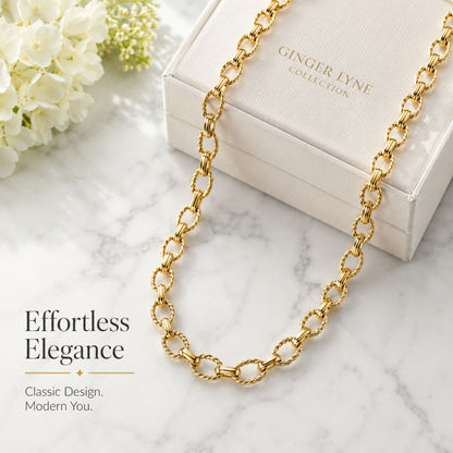 OvalRopeLinkCircleChainNecklaceforWomen18KTGoldPlatedStainlessSteel19"GingerLyneCollection_GoldTone-2