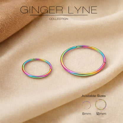 Thin Hoop Earrings Ginger Lyne 20 Gauge Stainless Steel Hinged Clicker for Lobe Cartilage Nose Piercing Body Jewelry - Rainbow-8mm