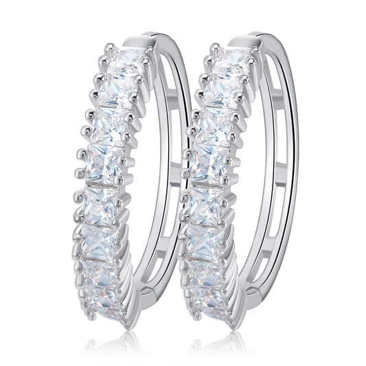 Hoop Earrings for Women White Gold Plated Princess Cubic Zirconia Ginger Lyne Collection