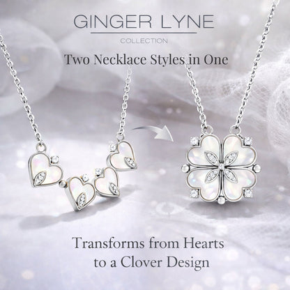 Heart to Clover 2 in 1 Pendant Necklace for Women Stainless Steel CZ by Ginger Lyne Collection - Silver Tone