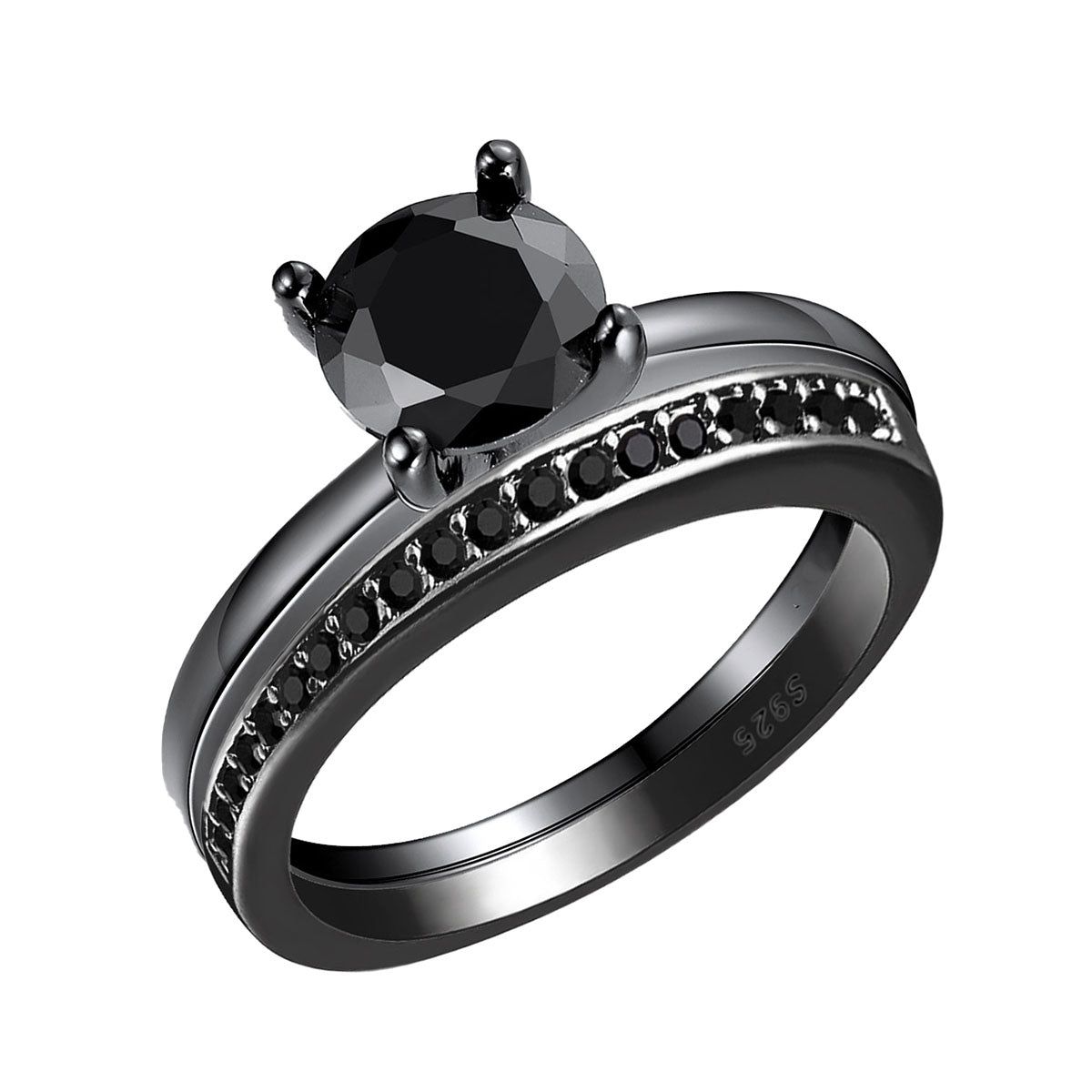 EnvyBridalSetSolitaireSilver1.25CtEngagementWomensGingerLyneCollection_Black/BlackSet-1