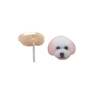 Bichon Frise White Puppy Dog Stud Earrings Enamel Girls Ginger Lyne Collection - Pink Ears