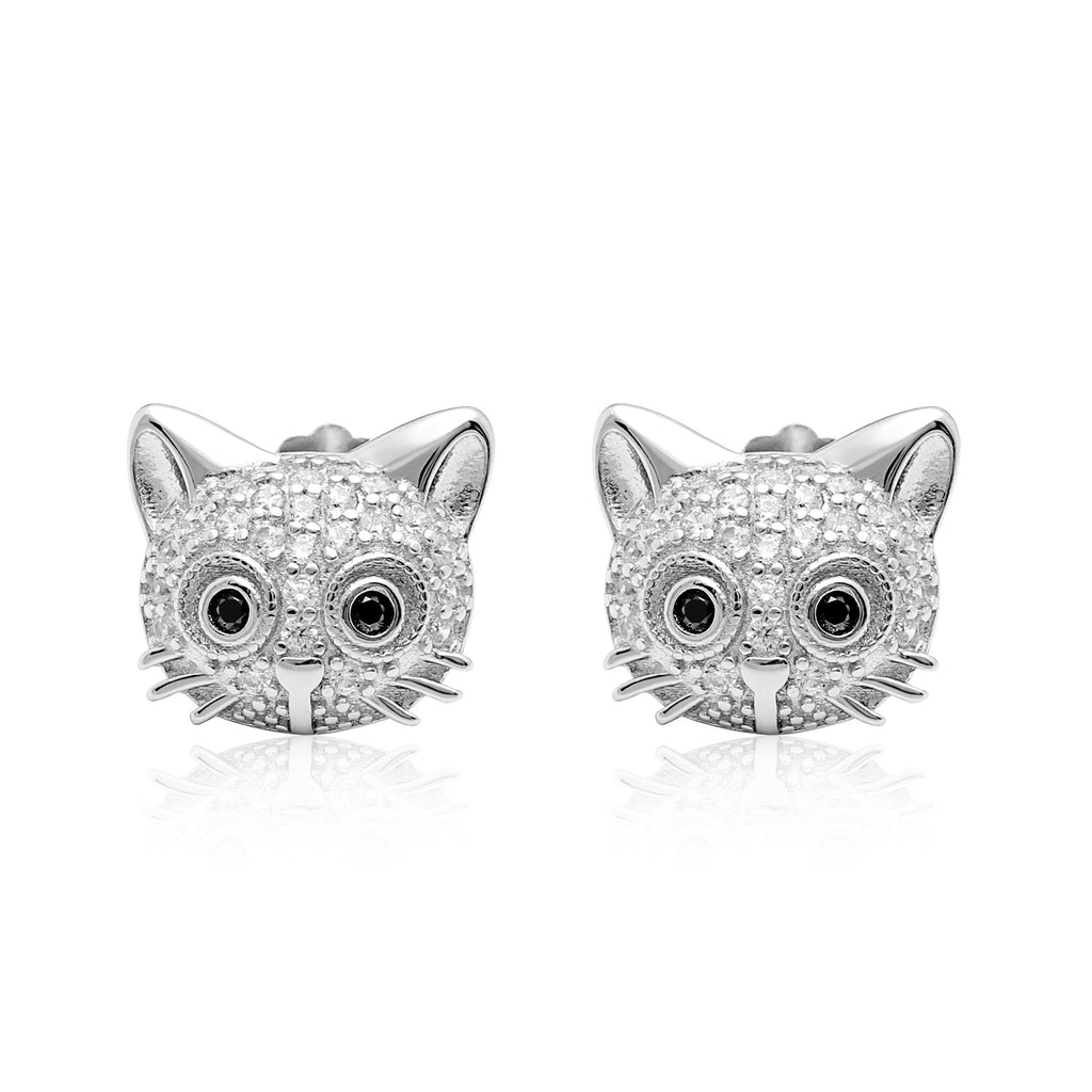 Kitty Cat Stud Earrings CZ Sterling Silver Girls Ginger Lyne Collection