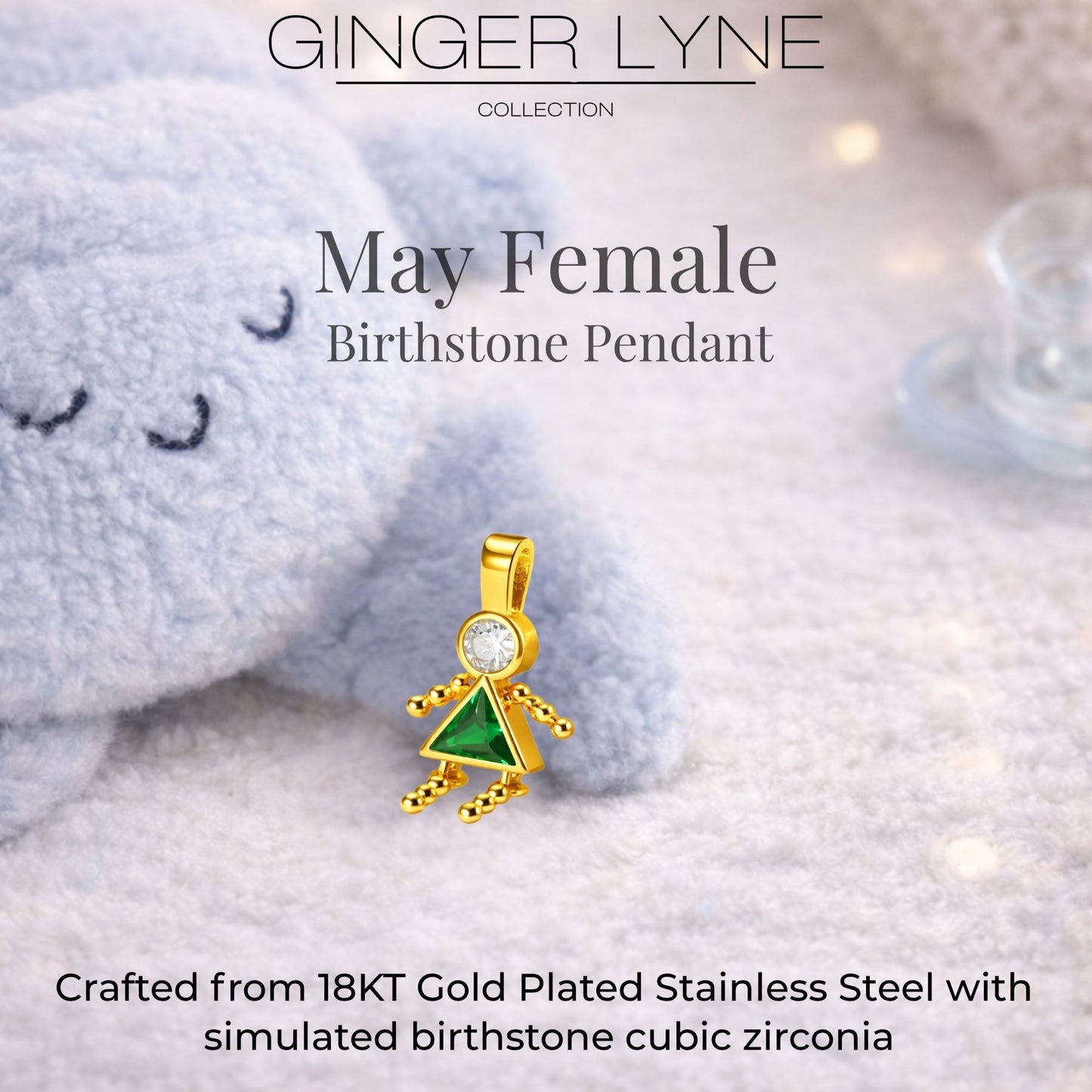 Birthstone Family Pendant for Mom by Ginger Lyne Stainless Steel Cubic Zirconia Charms For Grandma Necklace_Female-May-Gold-3