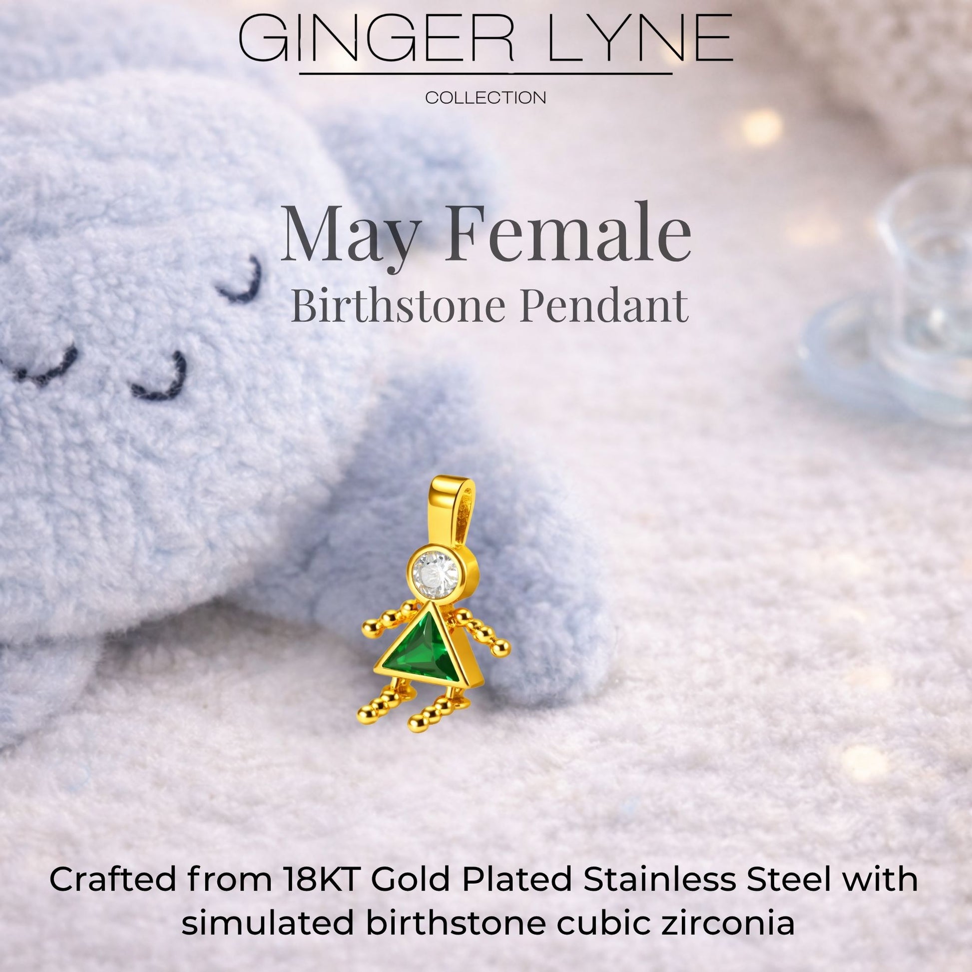 Birthstone Family Pendant for Mom by Ginger Lyne Stainless Steel Cubic Zirconia Charms For Grandma Necklace_Female-May-Gold-3