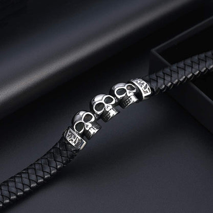 SkullsBraceletStainlessSteelBikerPunkGothLeatherMensGingerLyneCollection_Silver-6