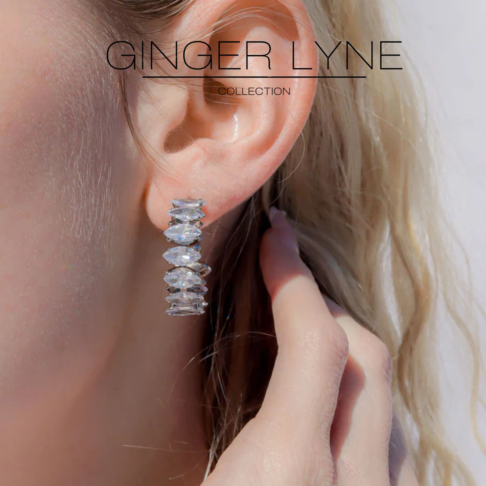 Marquise Hoop Earrings for Women CZ Gold over Silver Stainless Steel Ginger Lyne Collection - Silver