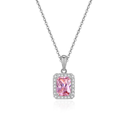 Halo Pendant Necklace for Women Sterling Silver Pink CZ Ginger Lyne Collection - Pink