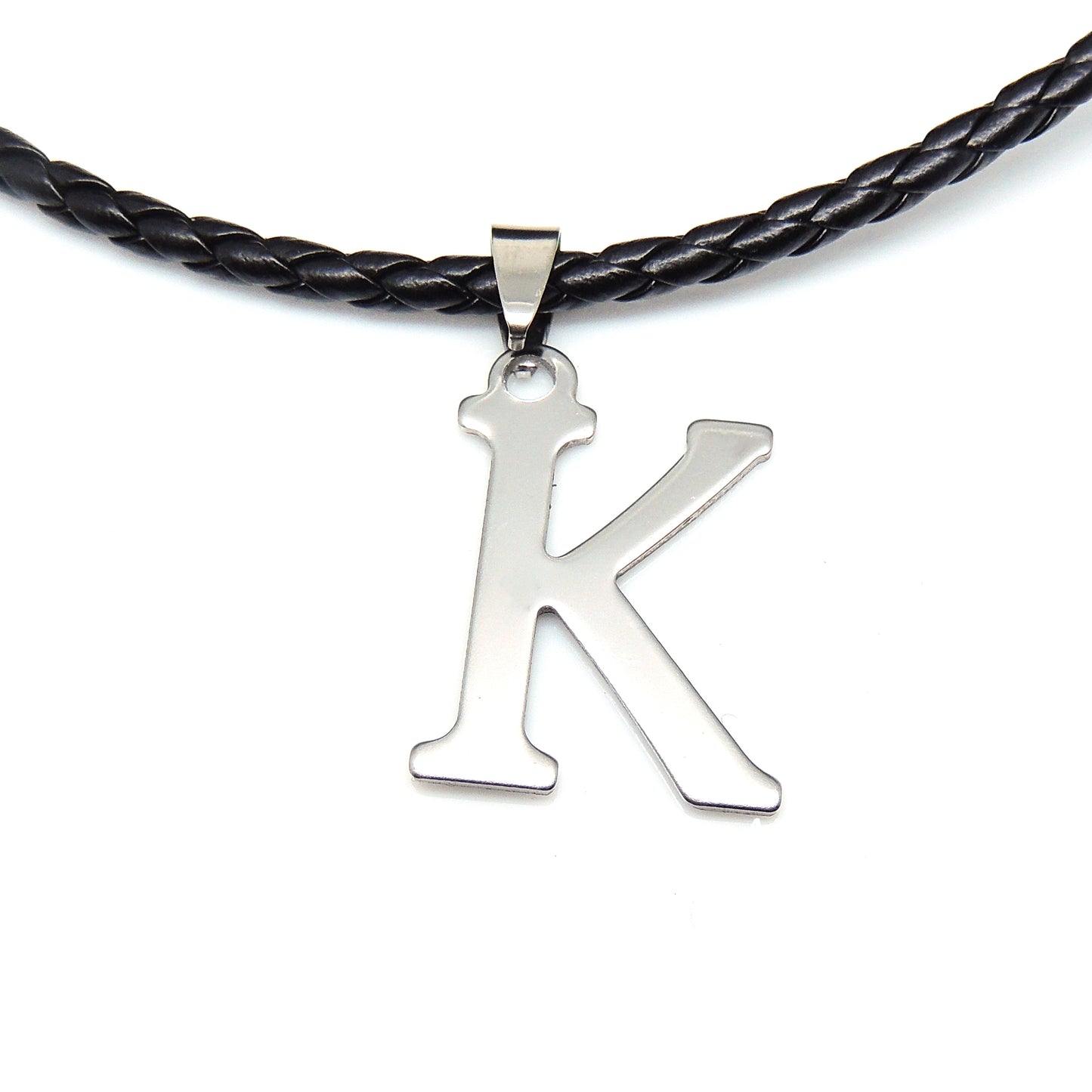 Initial Letter Necklace PU Leather Stainless Steel Men Women Ginger Lyne Collection