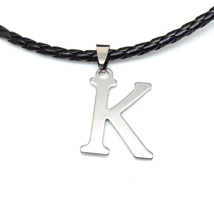 Initial Letter Necklace PU Leather Stainless Steel Men Women Ginger Lyne Collection