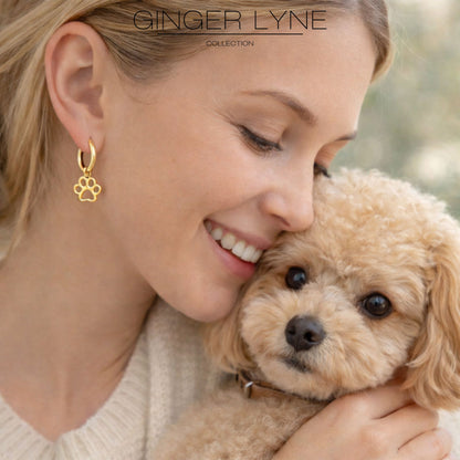 DogPawCharmDangleHuggieHoopEarringsforWomenbyGingerLyne16mmStainlessSteel_GoldTone-6