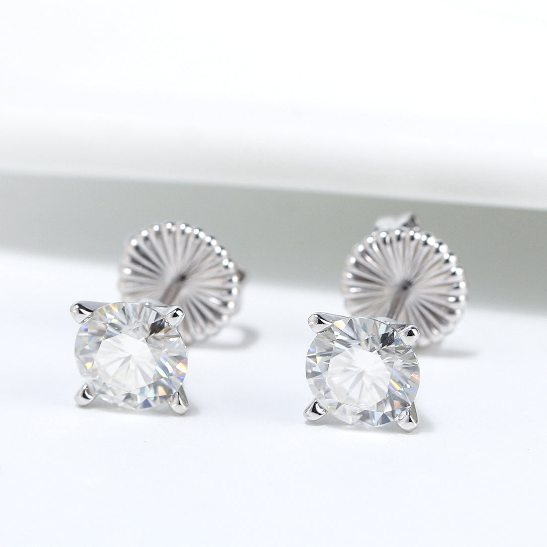 Amore 2 Ctw or 4 Ctw Moissanite Solitaire Stud Earrings for Women by Ginger Lyne Sterling Silver