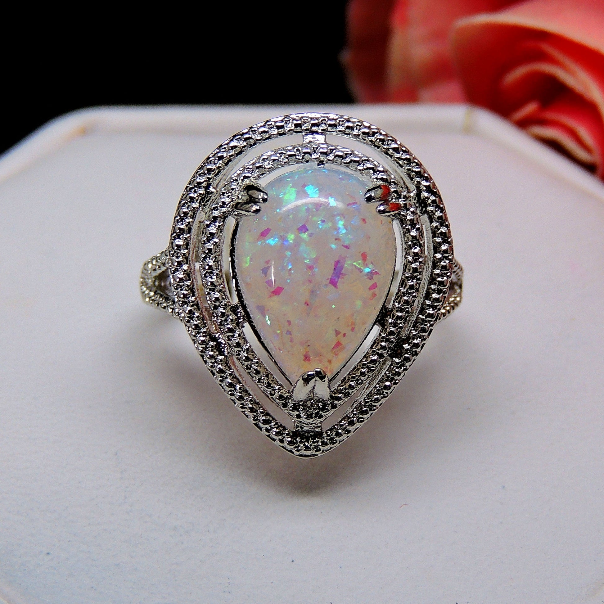 DanniStatementRingTeardropSimulatedFireOpalWomensGingerLyneCollection_Silver-3