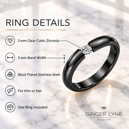 BlackWeddingBandRingforWomenorMen3mmStainlessSteelCZGingerLyneSize5_Black-4