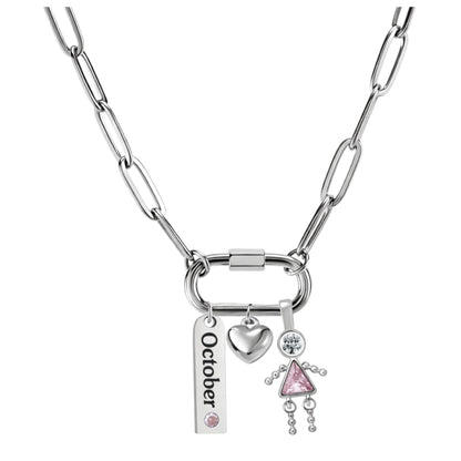 CarabinerFamilyBirthstoneNecklaceforMomorGrandmabyGingerLyneStainlessSteelCZBirthdayCharms_Female-October-Silver-1