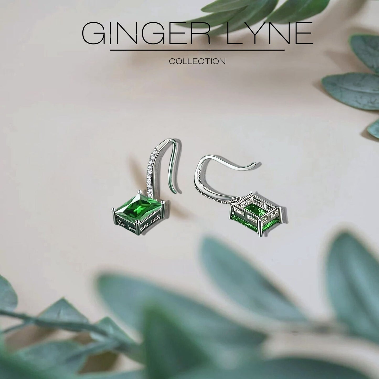 Liora Dangle Earrings for Women Emerald Cut Cubic Zirconia Hook Ginger Lyne Collection - Green