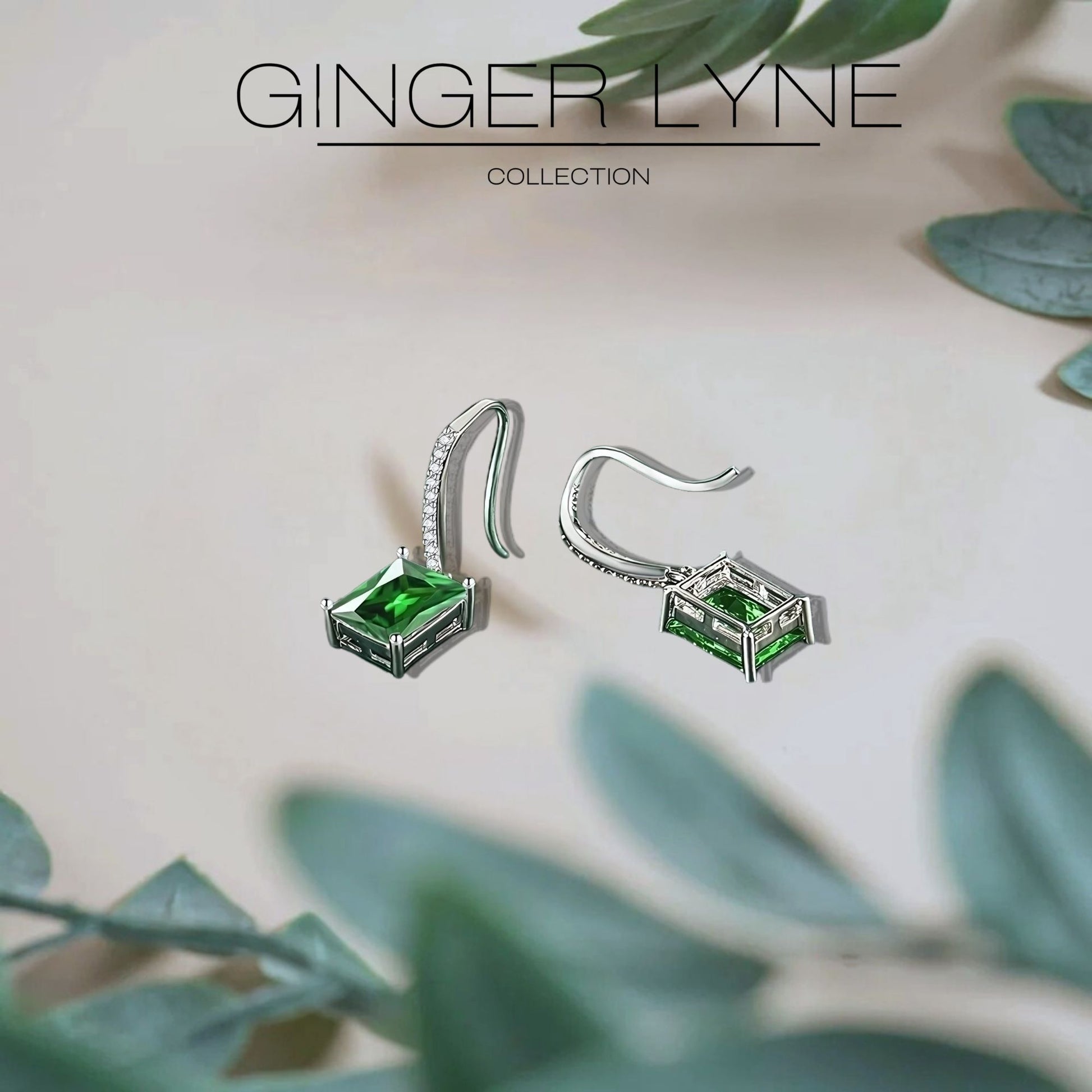 Liora Dangle Earrings for Women Emerald Cut Cubic Zirconia Hook Ginger Lyne Collection - Green