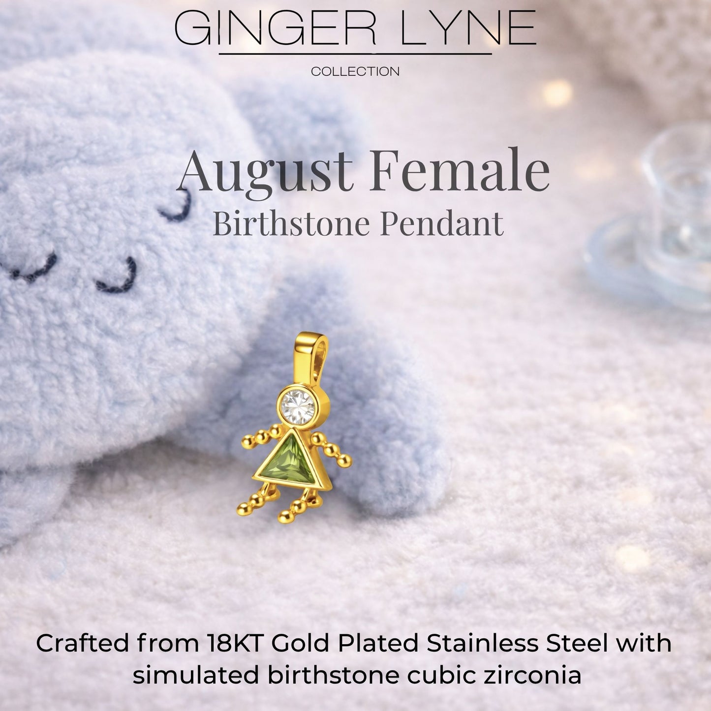Birthstone Family Pendant for Mom by Ginger Lyne Stainless Steel Cubic Zirconia Charms For Grandma Necklace_Female-August-Gold-3