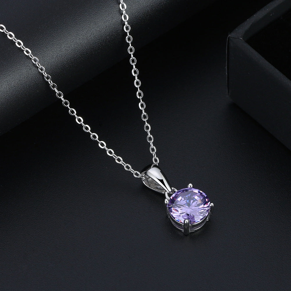 Solitaire Birthstone Necklace for Women Cz Sterling Silver Ginger Lyne Collection - June-Alexendrite Purpl
