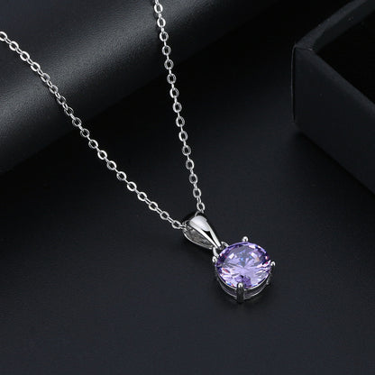 Solitaire Birthstone Necklace for Women Cz Sterling Silver Ginger Lyne Collection - June-Alexendrite Purpl