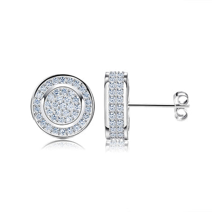 Round Stud Earrings for Women 3D CZ Iced Out White Gold Plated Ginger Lyne Collection - Silver