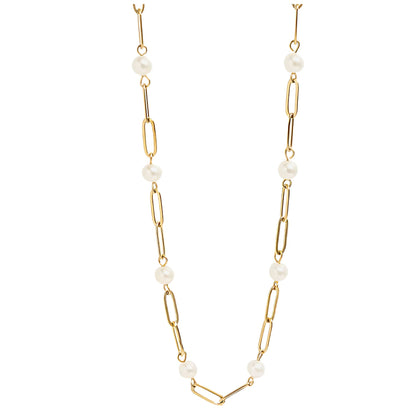 SimulatedPearlPaperclipChainNecklaceforWomenGoldStainlessSteelGingerLyneCollection_Gold-1