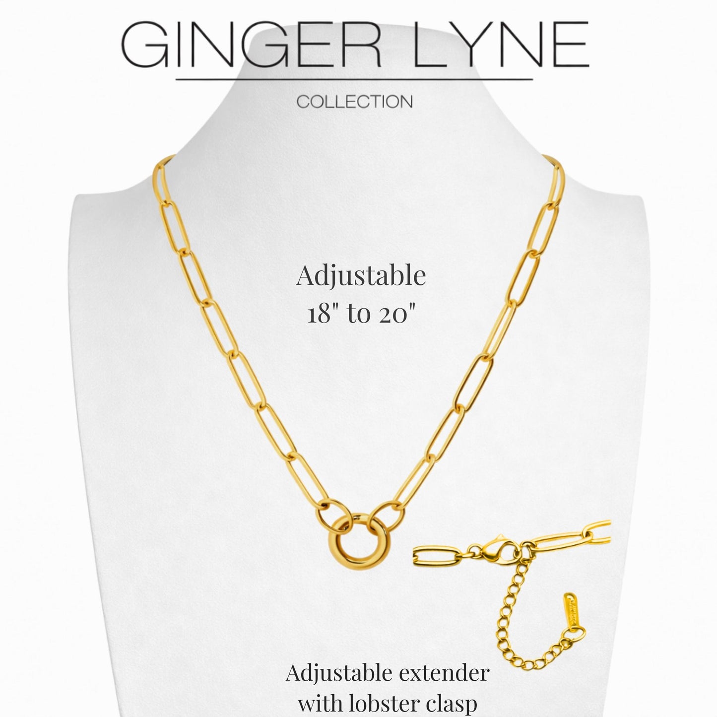 CarabinerCharmNecklaceforWomenPaperclipChainRoundCarabinerHolderStainlessSteelbyGingerLyne_GoldTone-Small-12mm-6