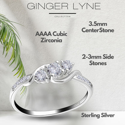 3 Stone Engagement Ring for Women,  Sterling Silver Cubic Zirconia Wedding  Ring for Her Ginger Lyne Collection