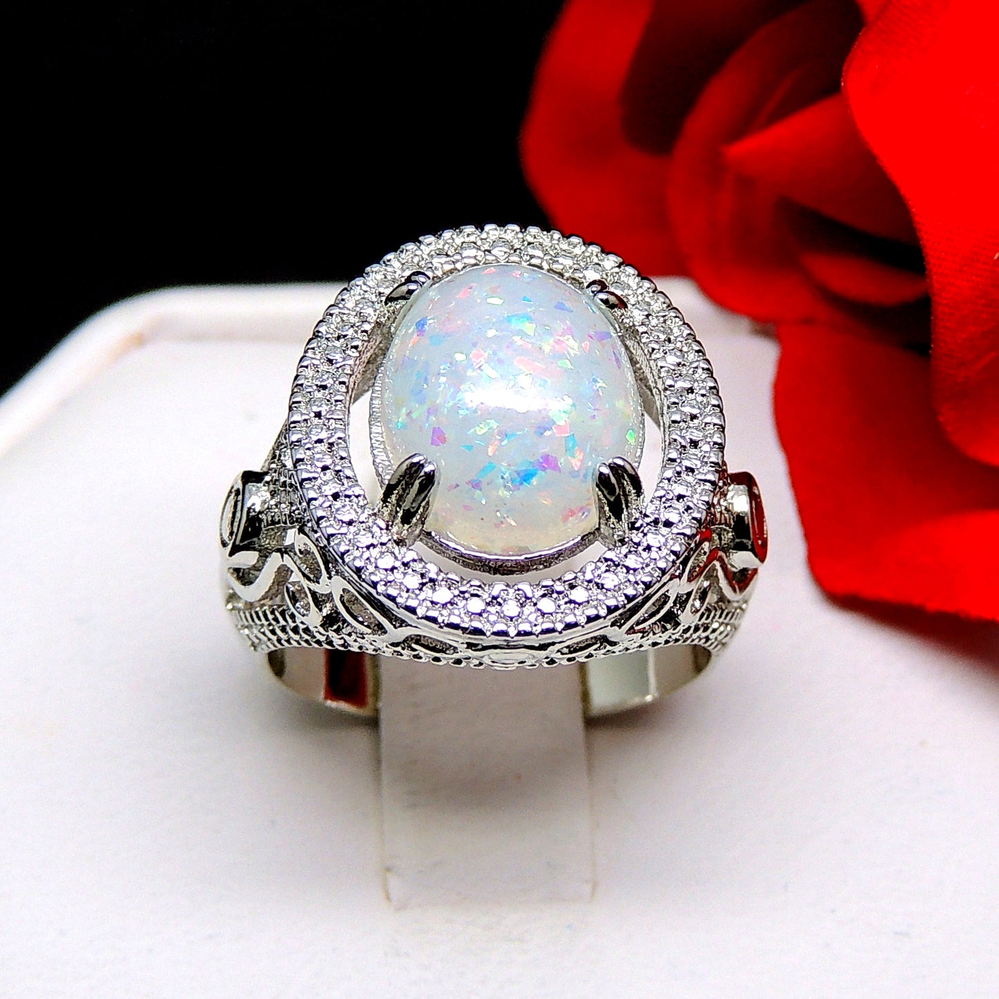 Geneva Statement Ring Oval Fire Opal Ring for Women Ginger Lyne Collection