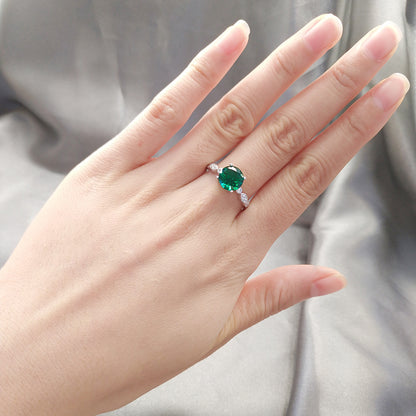 Engagement Ring for Women   Round Birthstone Emerald  Sterling Silver Ginger Lyne Collection