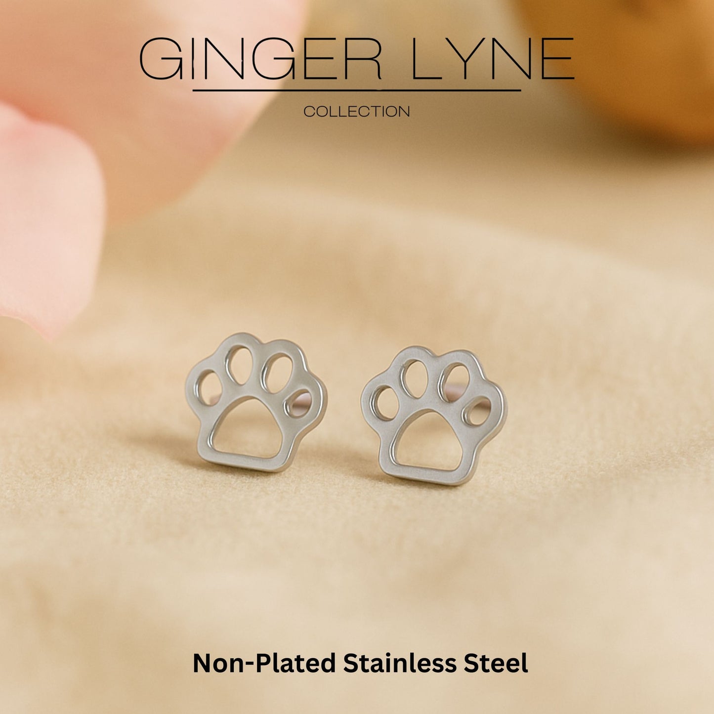 Ginger Lyne Paw Print Earrings for Women Pet Dog or Cat Lover Stainless Steel Stud - Silver Tone